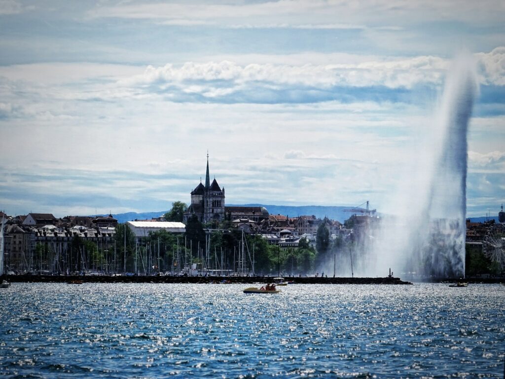 a large body of water near a city